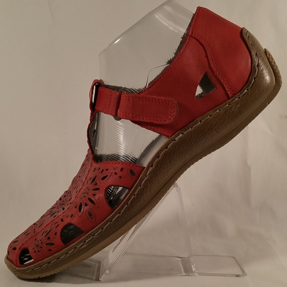Red Leather Cutout Mary Jane Comfort Shoes 9 / 40